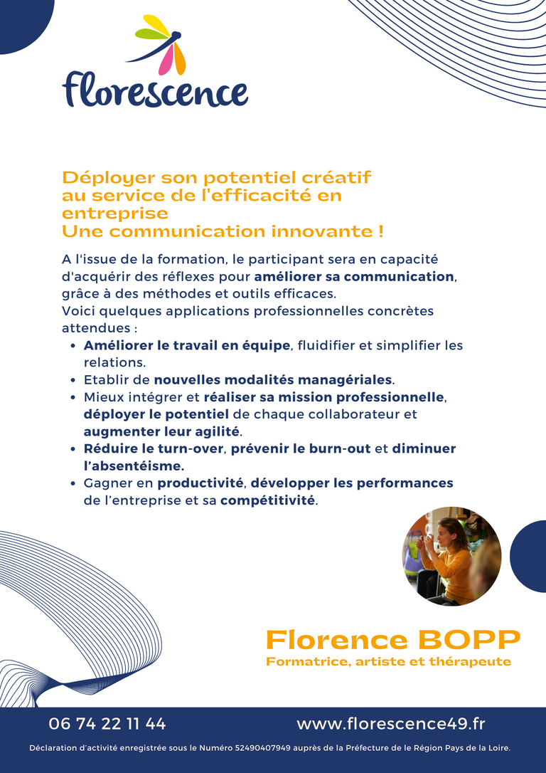 Florescence Florence BOPP art-thérapie Angers anime des sessions de formation professionnelle continue pour adultes